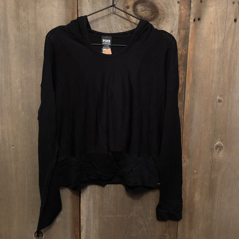 PINK Victoria’s Secret Seamless Mesh Hoodie in Black Size Large